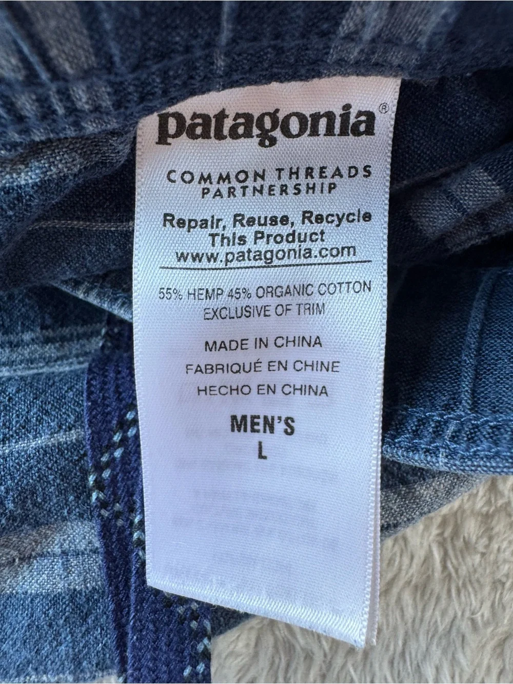 Patagonia Hemp Organic Cotton Striped Shorts Large